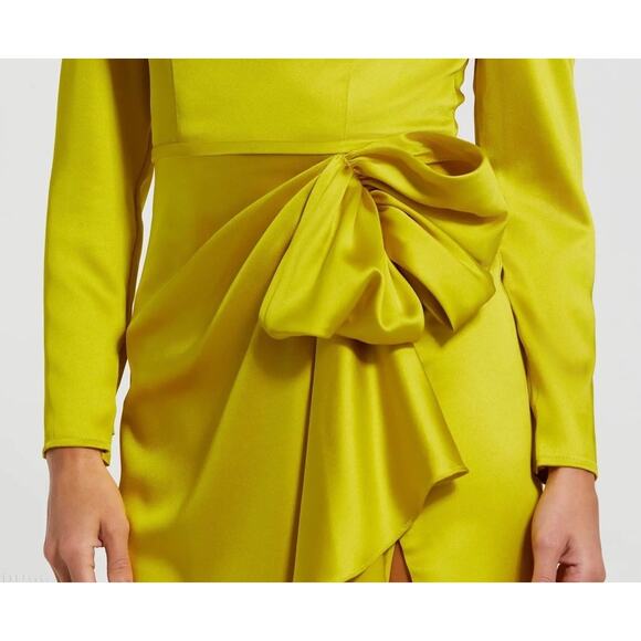 Mac Duggal Ieena 26676 Green Chartreuse Gown 14 Structured Bow Long Sleeve NWT - Picture 6 of 16